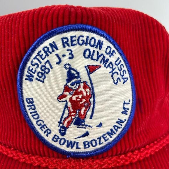 VTG 1987 Western Region of USSA Junior Olympics MT Hat Corduroy Red Cap Hat - Picture 8 of 9